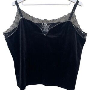 Vintage George Black Velvet Babydoll Cami 26W Lace Trim Y2K Whimsigoth Vampy